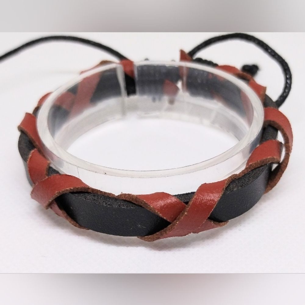 Men's bracelet leather‎ braided brown new e78